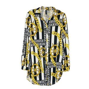 Fashion Queen Gold Black Nautical Blouse Top S Long Sleeve